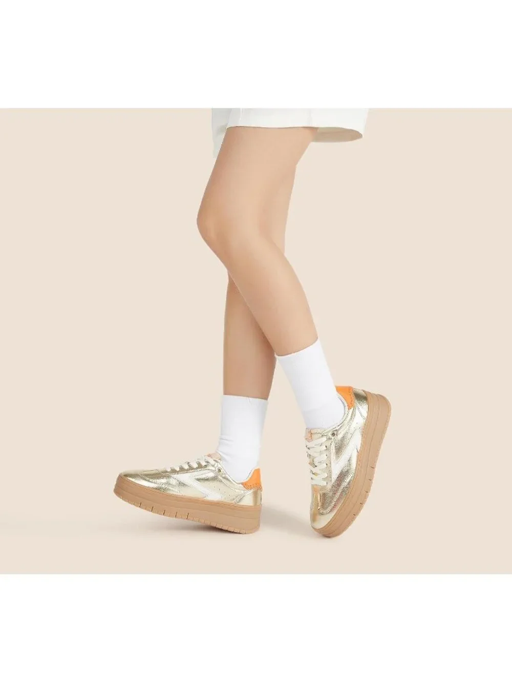 🆕Women's White Gold Platform Sneakers Gum Thick Sole Tennis Walking Shoes